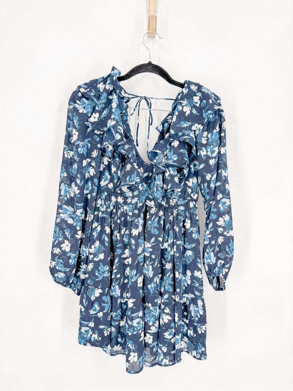 Abercrombie & Fitch Floral Ruffle Mini Dress X-Small Navy Blue